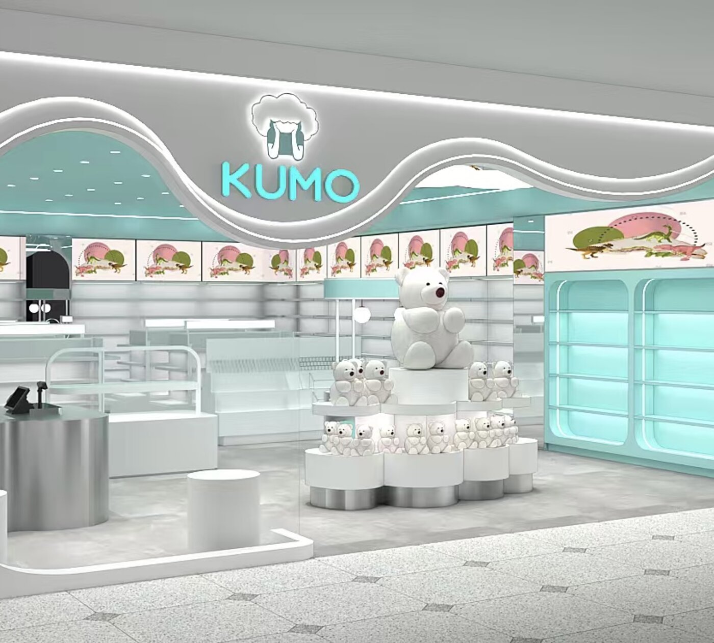 KUMO storefront entrance with plush display